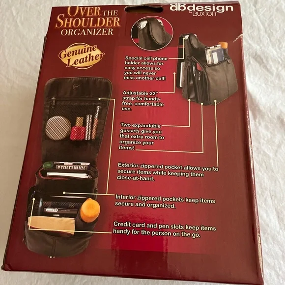 Buxton Black Leather Crossbody Unisex Over the Shoulder Organizer Bag NIB - Picture 5 of 7